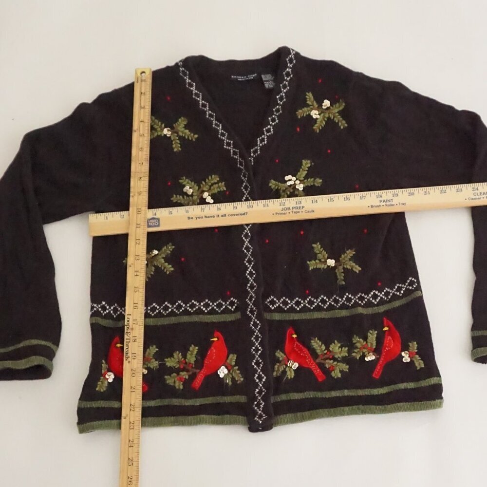 Vintage Reference Point Black Cardinal Bird Holiday Nature Button Cardigan L - Picture 3 of 9